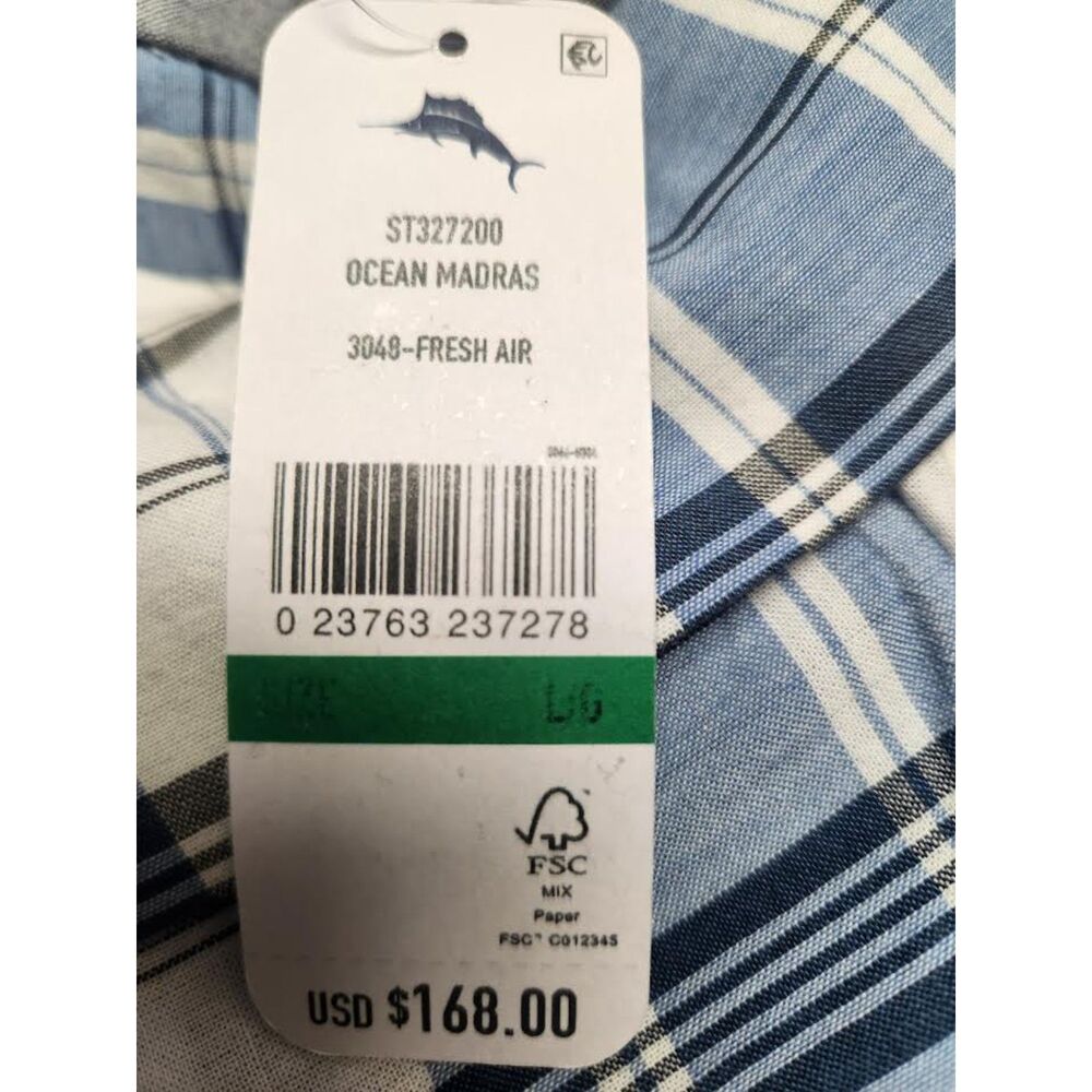 New Tommy Bahama Men's Blue Plaid Shirt Size Large - Picture 5 of 7